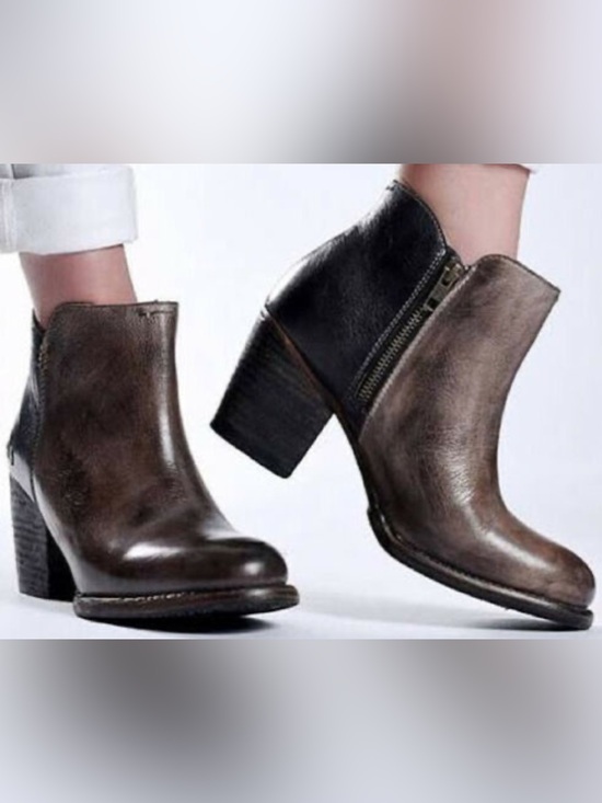 Bed Stu Shoes - Bed Stu Yell Two-Tone Distressed Leather Ankle Booties Smoke Grey Black Size 8